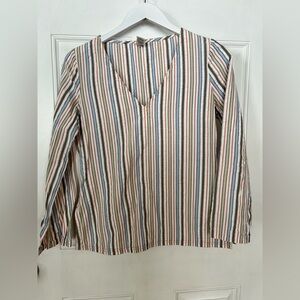 Prana Striped V-Neck Blouse in Blue and Red